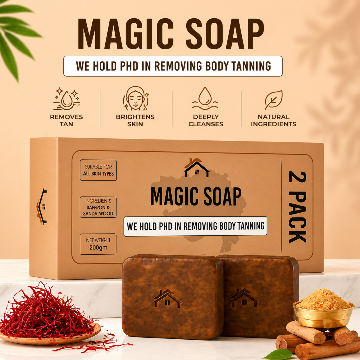 Handmade Magic Soaps For Skin Glow and Tan remover (Pack of 2)